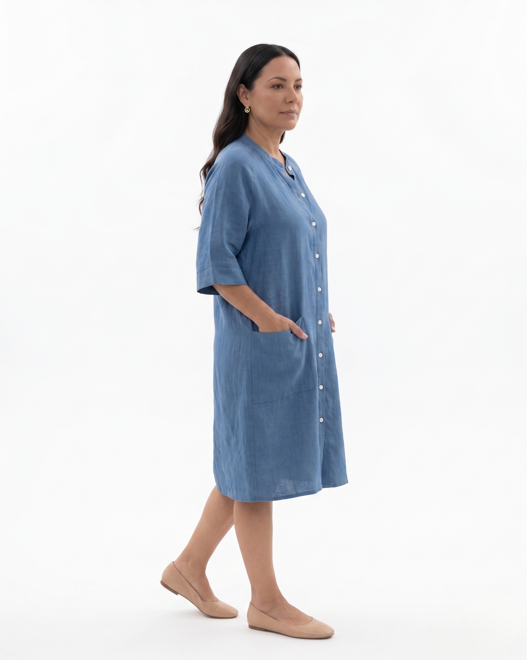 Sorvienne | Women’s Linen Button Front Shirt Dress