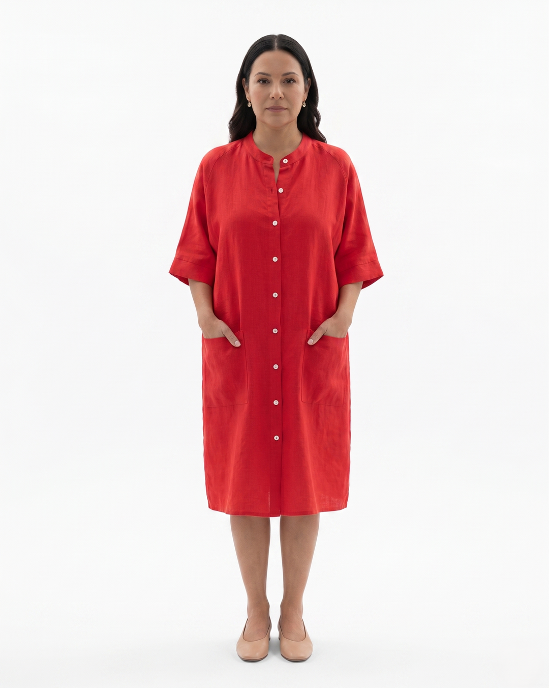 Sorvienne | Women’s Linen Button Front Shirt Dress