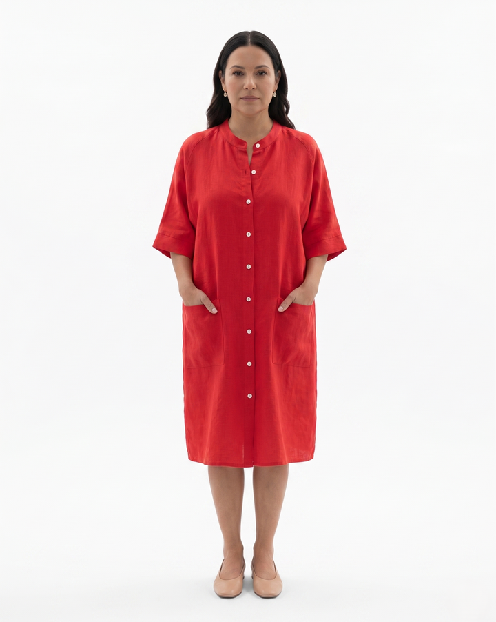 Sorvienne | Women’s Linen Button Front Shirt Dress
