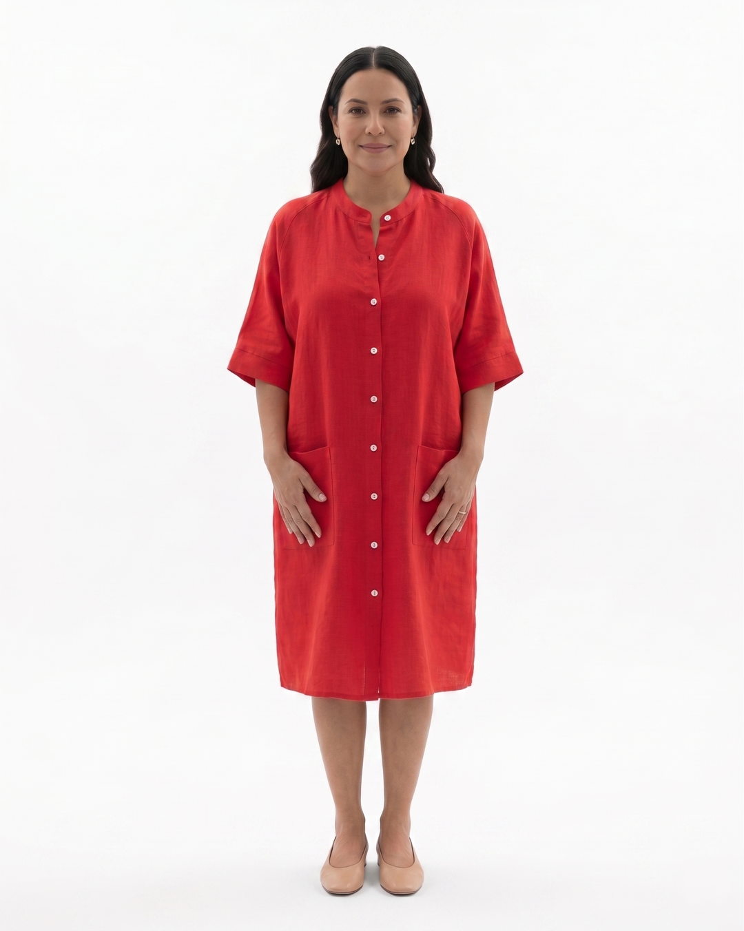Sorvienne | Women’s Linen Button Front Shirt Dress