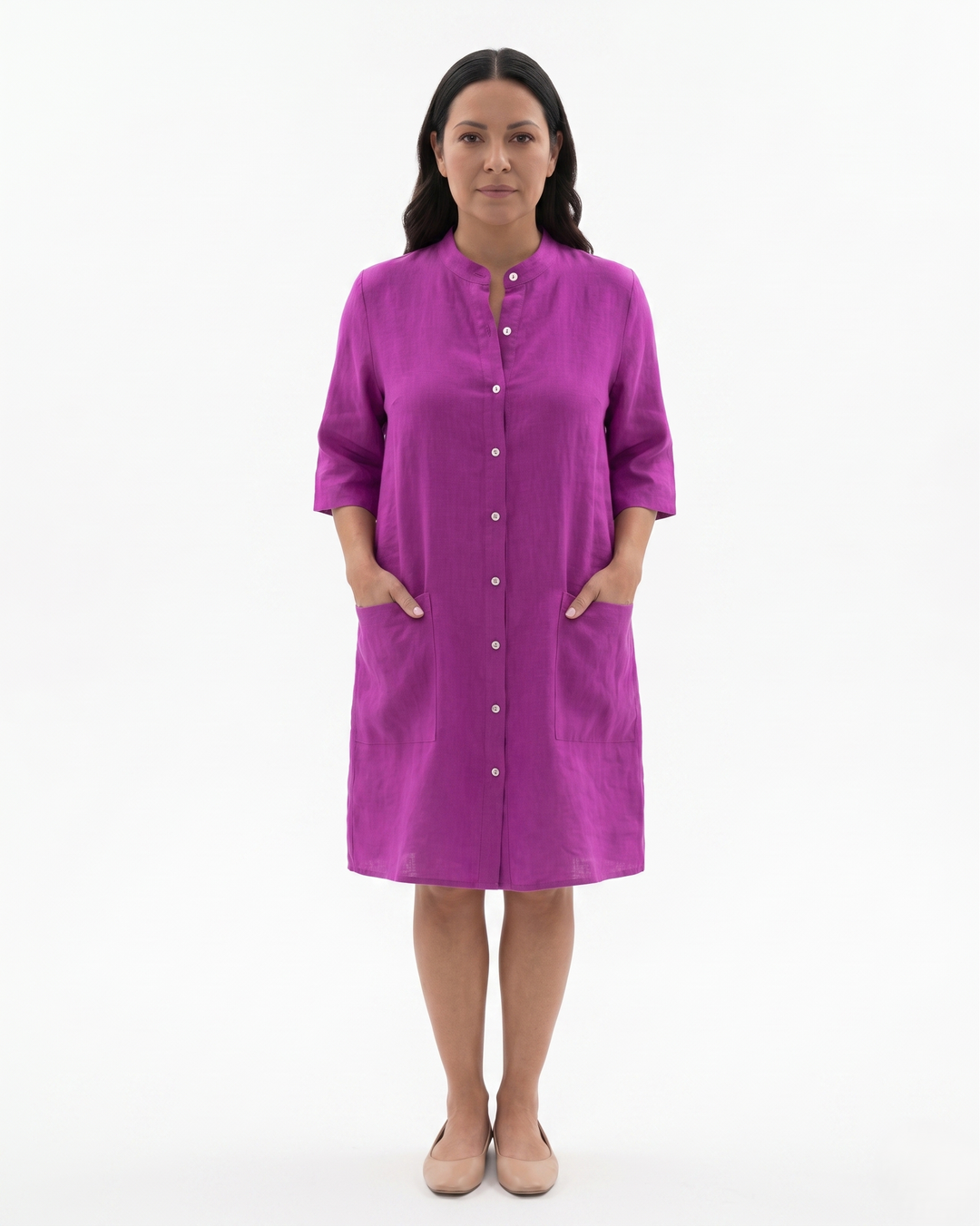 Sorvienne | Women’s Linen Button Front Shirt Dress