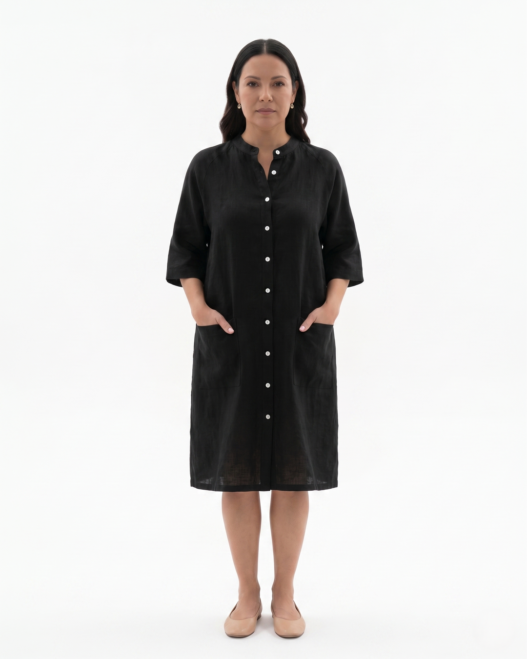 Sorvienne | Women’s Linen Button Front Shirt Dress