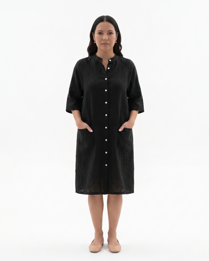 Sorvienne | Women’s Linen Button Front Shirt Dress