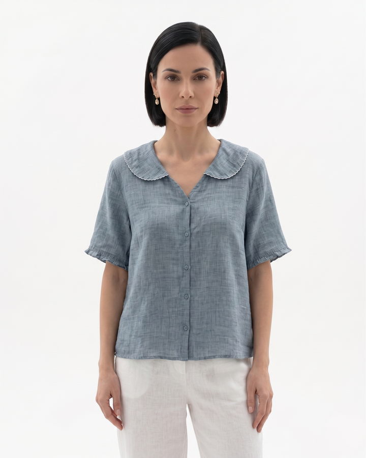 Sorvienne | Women’s Linen Peter Pan Collar Blouse
