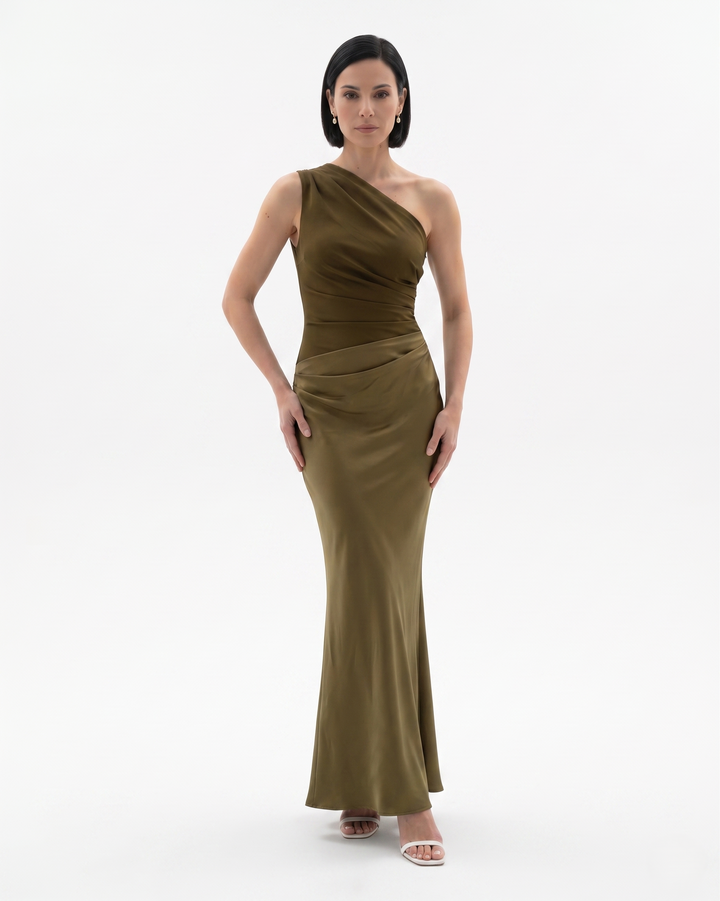 Sorvienne | Women’s One Shoulder Satin Evening Dress