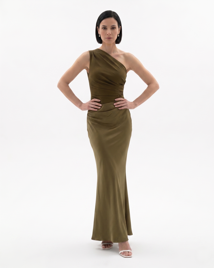 Sorvienne | Women’s One Shoulder Satin Evening Dress