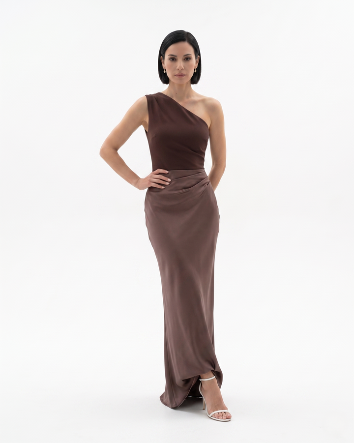 Sorvienne | Women’s One Shoulder Satin Evening Dress
