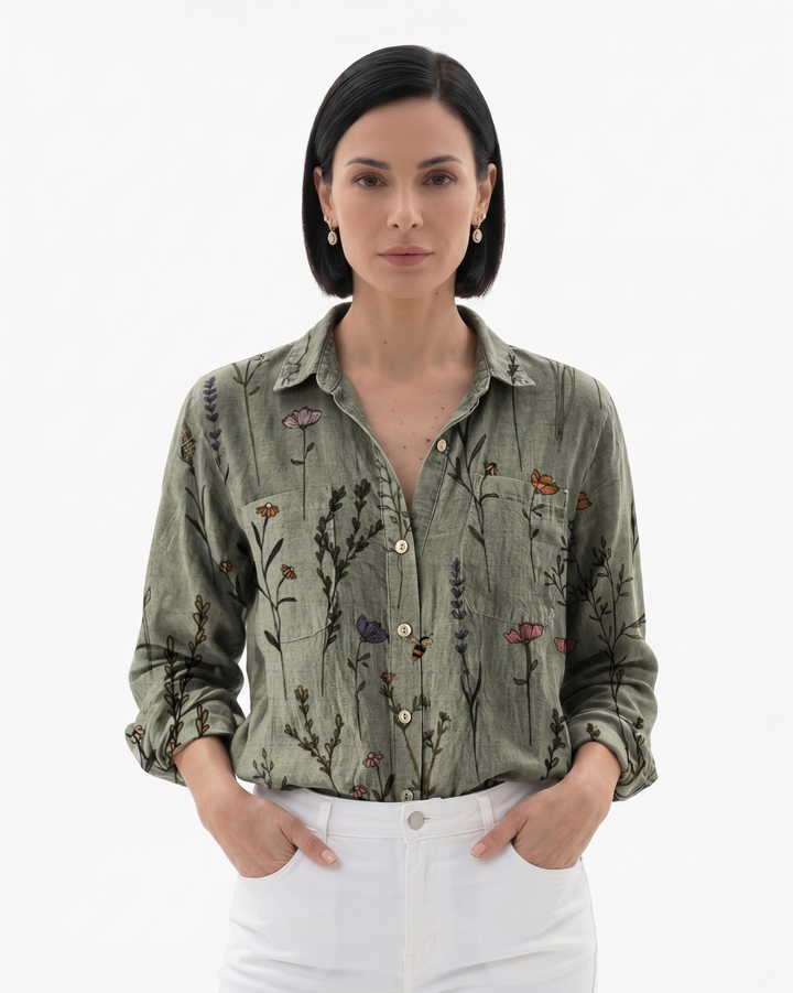 Sorvienne | Women’s Patterned Button-Through Blouse