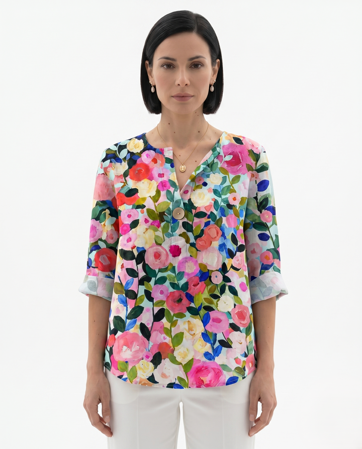Sorvienne | Women’s Relaxed Fit Floral Cotton Blouse