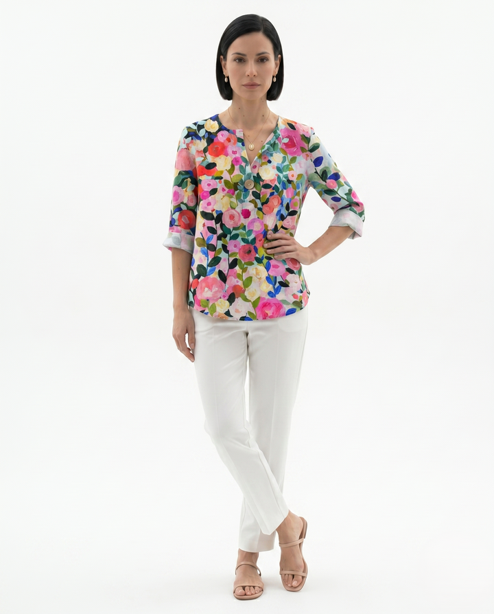 Sorvienne | Women’s Relaxed Fit Floral Cotton Blouse