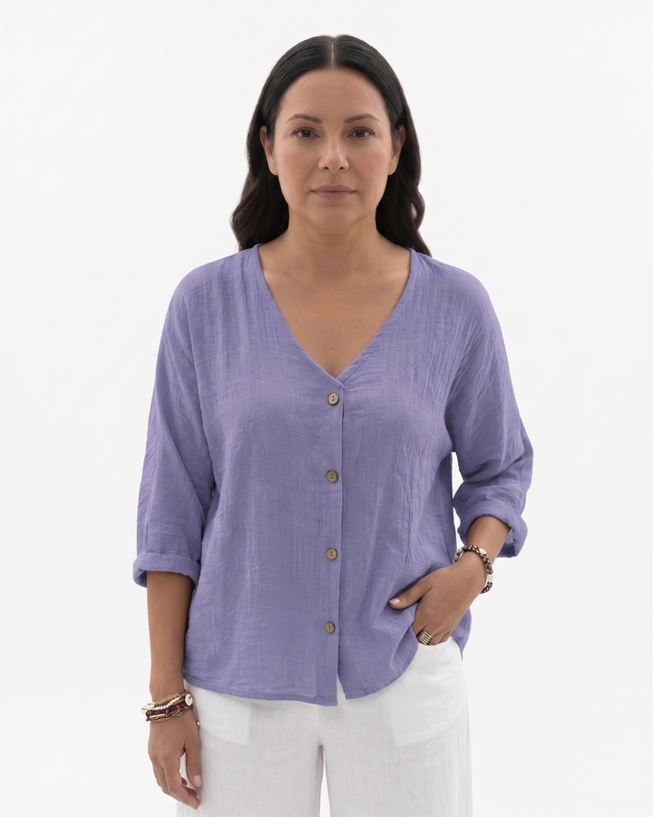 Sorvienne | Women’s Relaxed Fit V-Neck Blouse