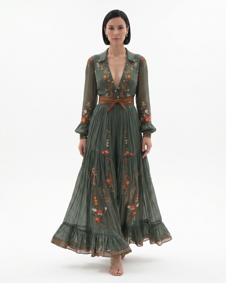 Sorvienne | Women’s Sheer Floral Maxi Dress
