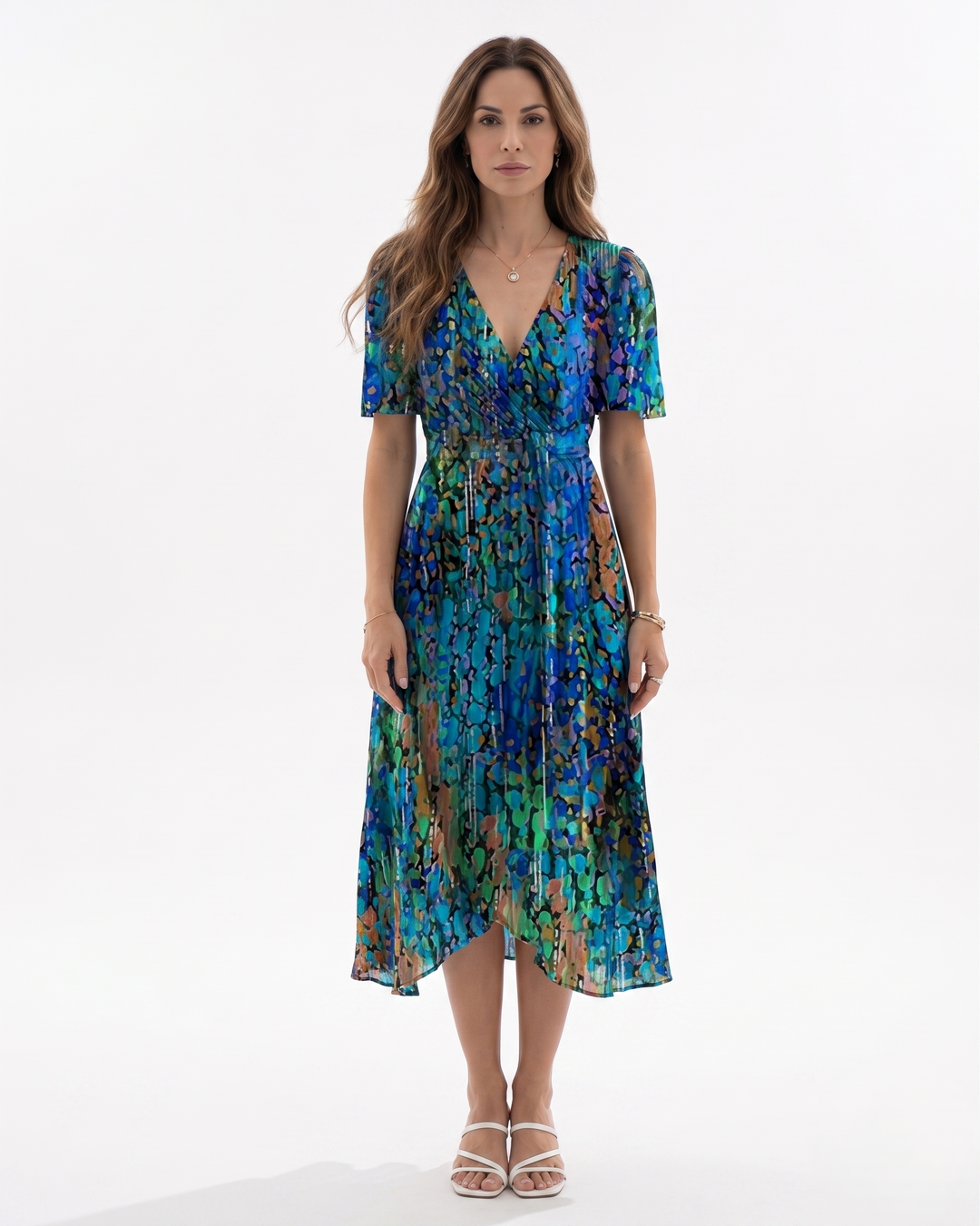 Sorvienne | Women’s Sheer Floral Wrap Tea Dress