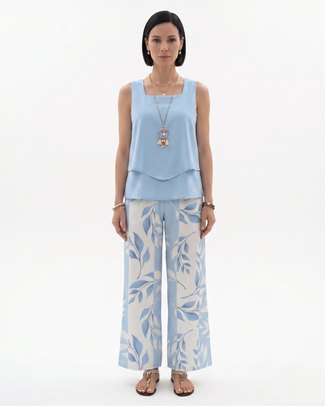 Sorvienne | Women’s Sleeveless Layered Blouse Trousers Set
