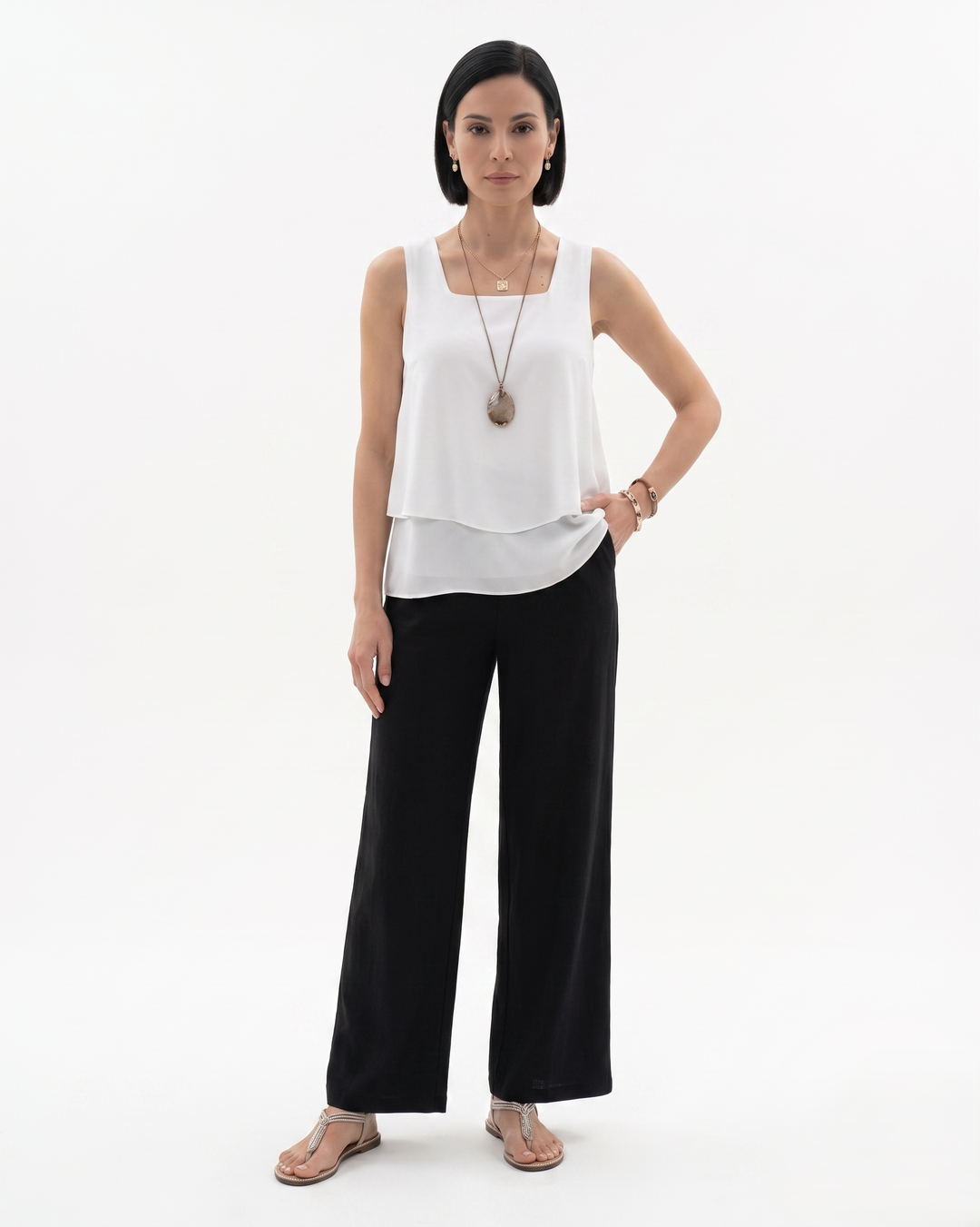 Sorvienne | Women’s Sleeveless Layered Blouse Trousers Set