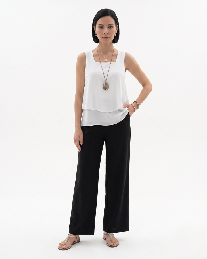 Sorvienne | Women’s Sleeveless Layered Blouse Trousers Set