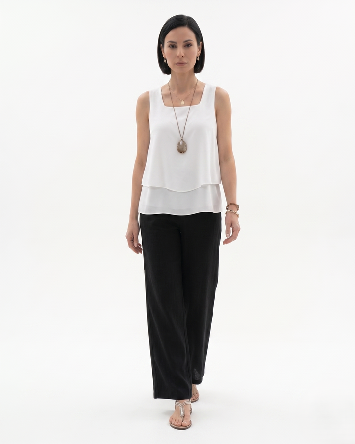 Sorvienne | Women’s Sleeveless Layered Blouse Trousers Set