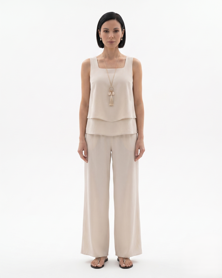 Sorvienne | Women’s Sleeveless Layered Blouse Trousers Set
