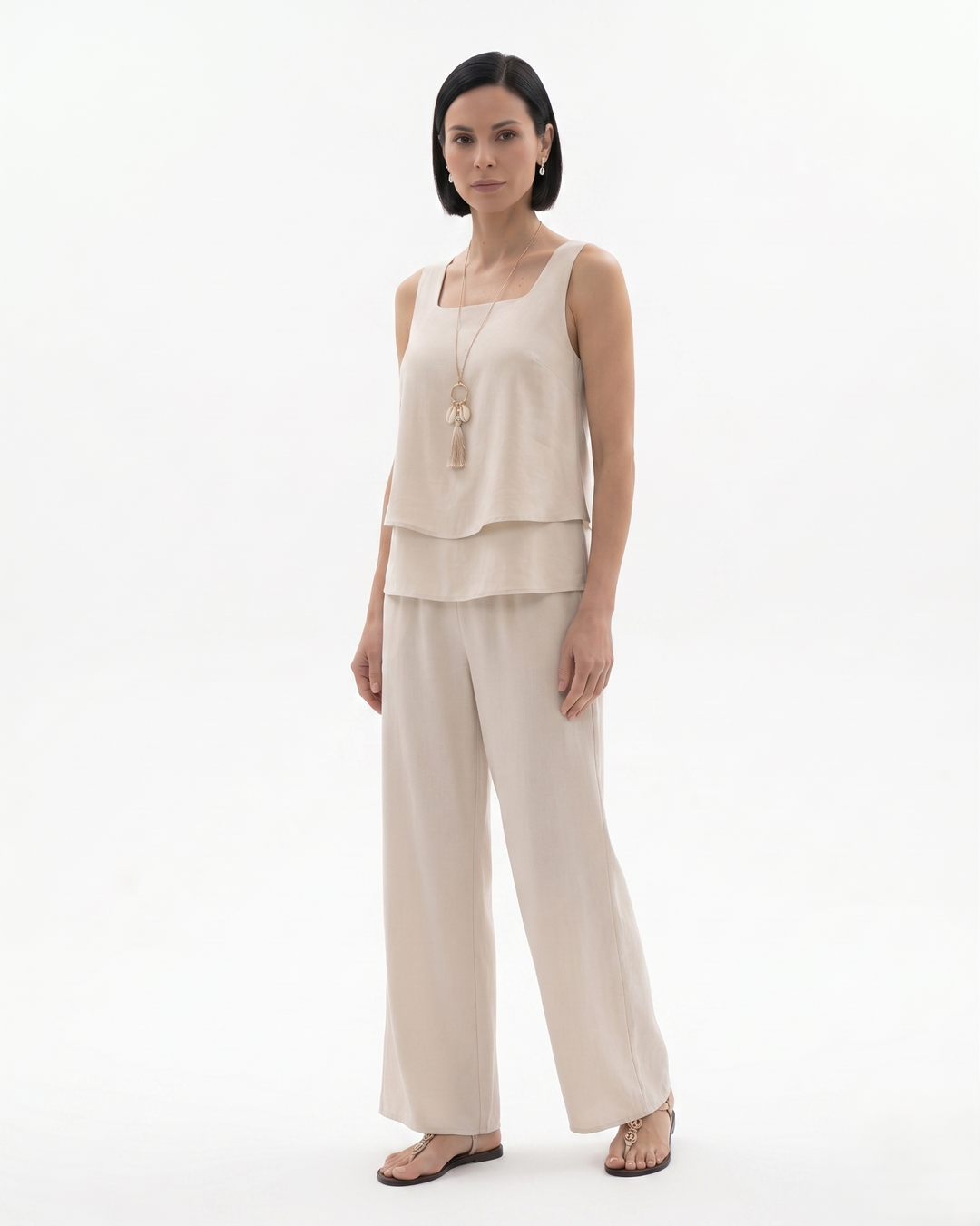 Sorvienne | Women’s Sleeveless Layered Blouse Trousers Set