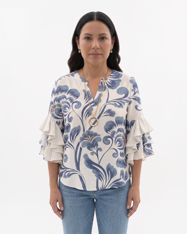 Sorvienne | Women’s Textured Ruffle Sleeve Blouse
