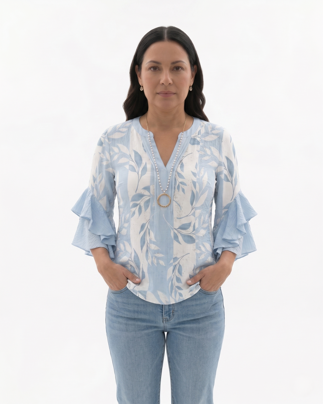 Sorvienne | Women’s Textured Ruffle Sleeve Blouse