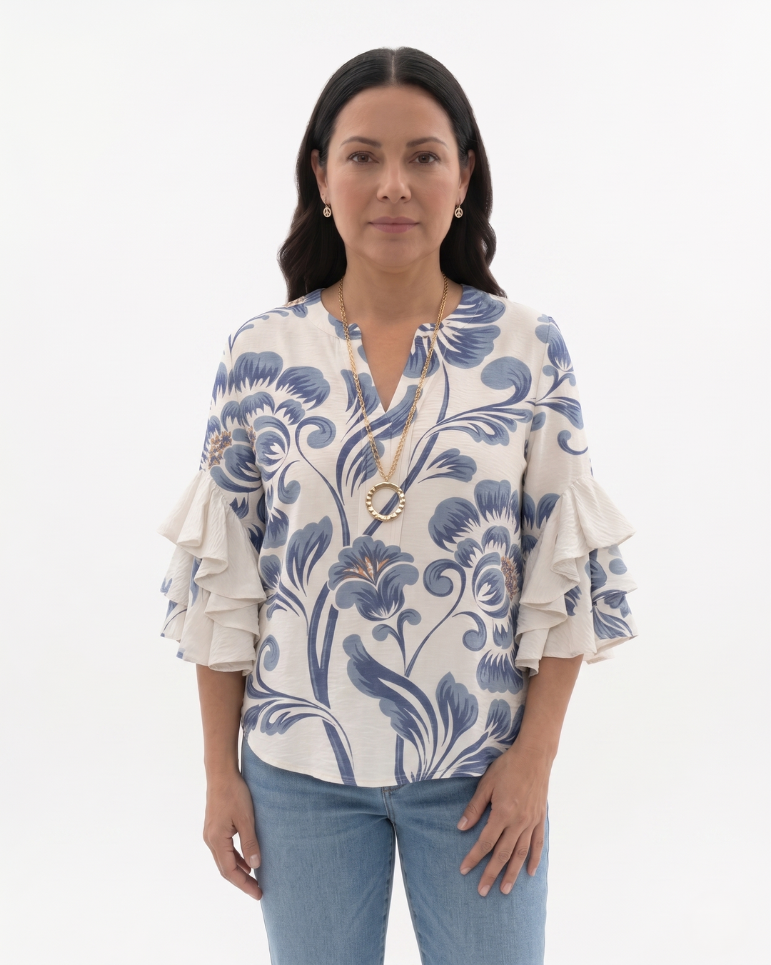 Sorvienne | Women’s Textured Ruffle Sleeve Blouse