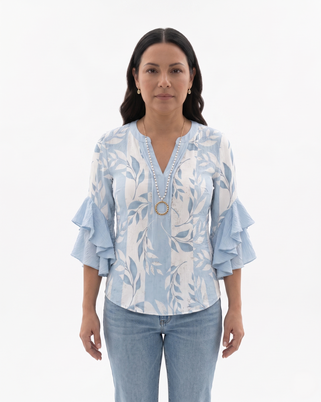Sorvienne | Women’s Textured Ruffle Sleeve Blouse