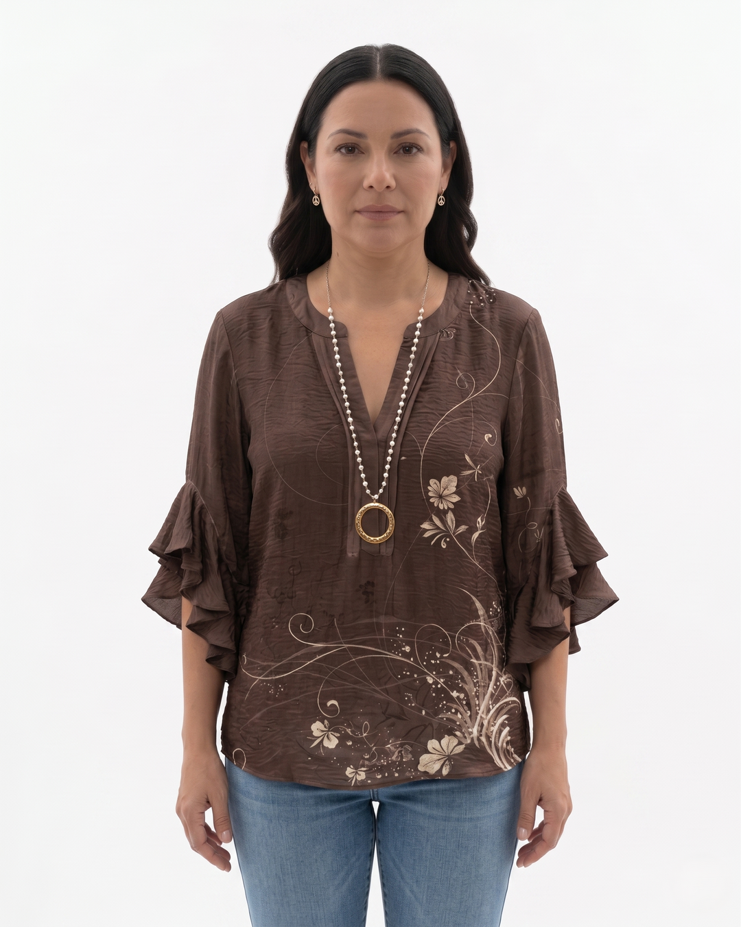 Sorvienne | Women’s Textured Ruffle Sleeve Blouse