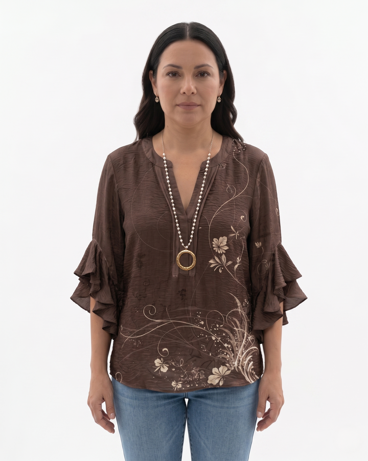 Sorvienne | Women’s Textured Ruffle Sleeve Blouse