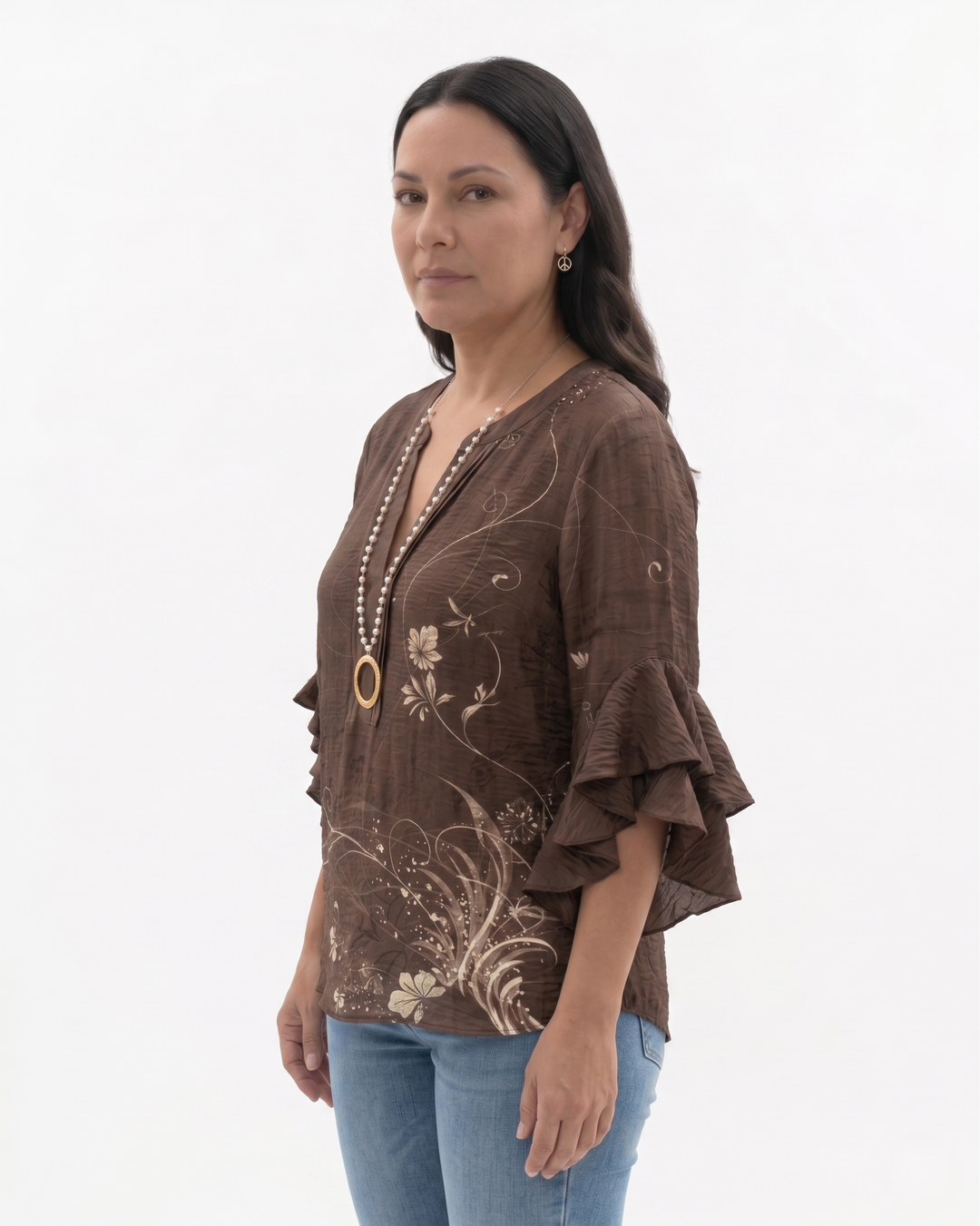 Sorvienne | Women’s Textured Ruffle Sleeve Blouse