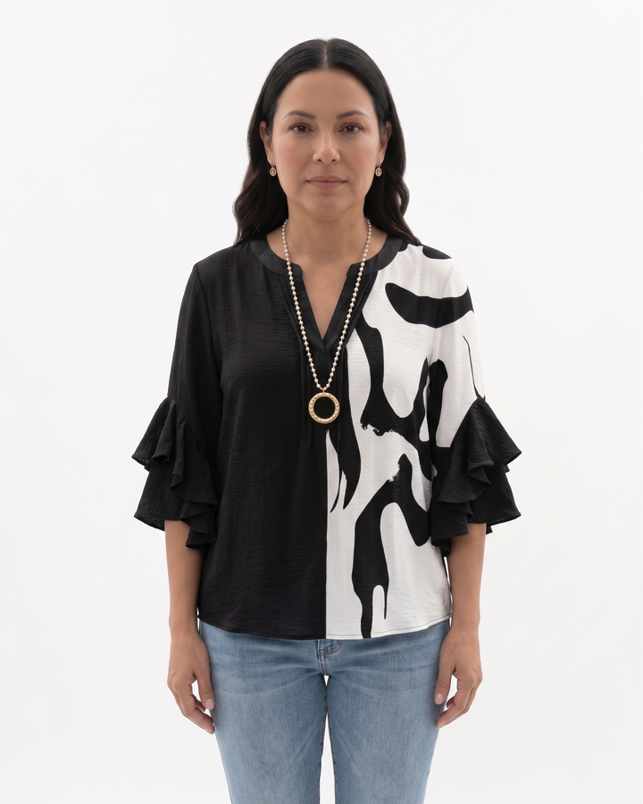 Sorvienne | Women’s Textured Ruffle Sleeve Blouse