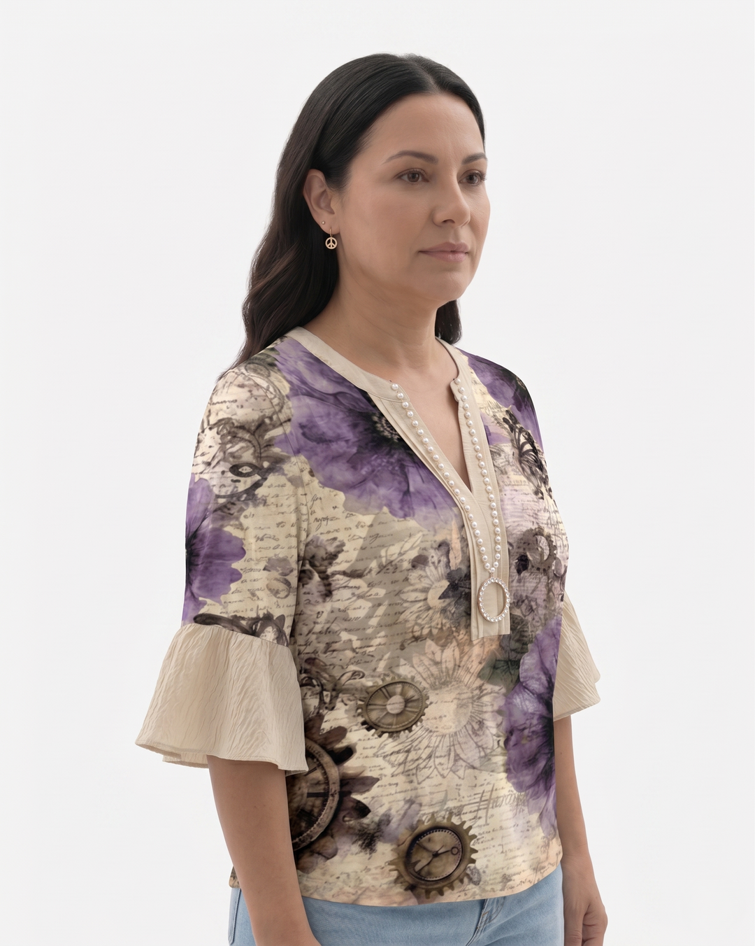 Sorvienne | Women’s Textured Ruffle Sleeve Blouse