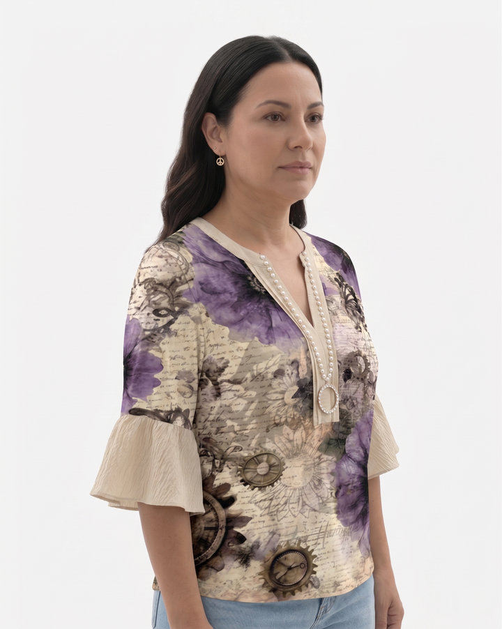Sorvienne | Women’s Textured Ruffle Sleeve Blouse