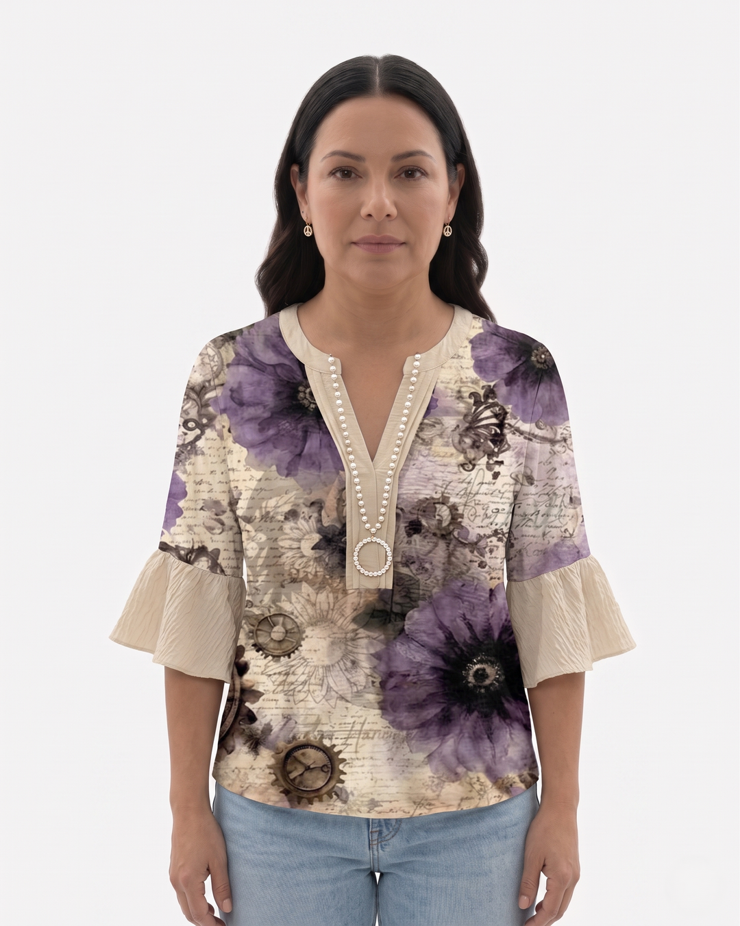 Sorvienne | Women’s Textured Ruffle Sleeve Blouse