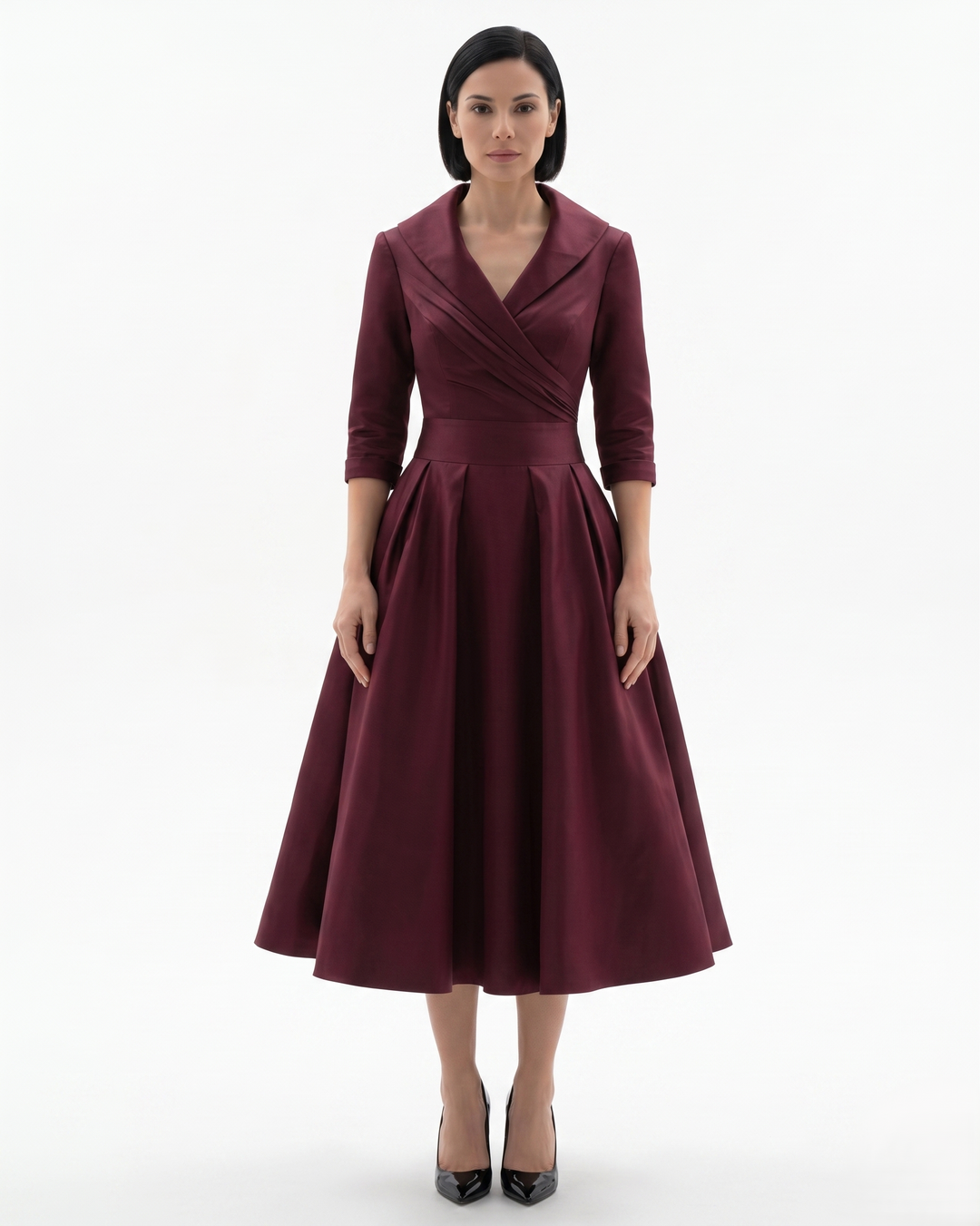 Sorvienne | Women’s Collared Pleated Midi Dress