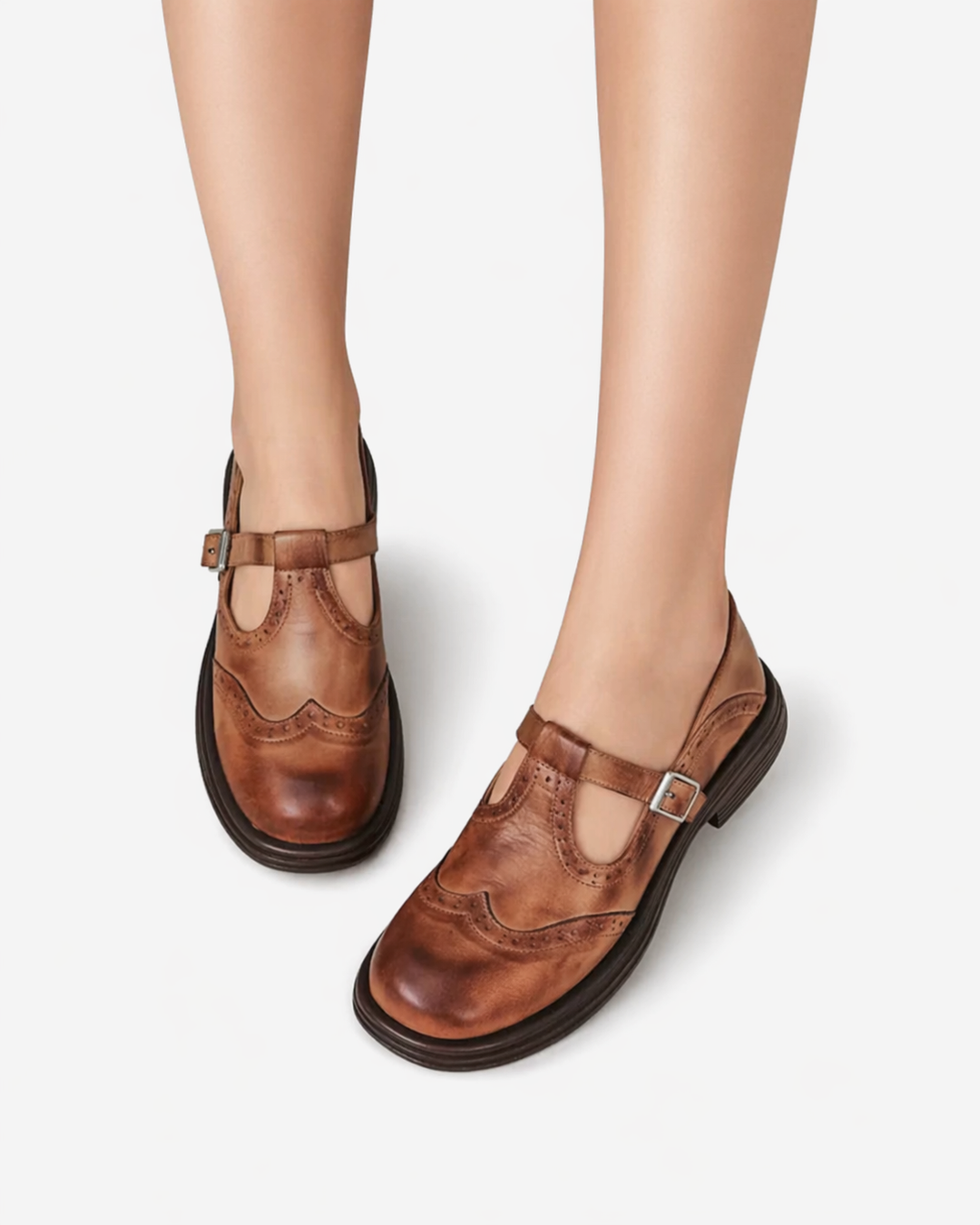 Sorvienne | Women’s Leather Brogue Mary Jane Shoes