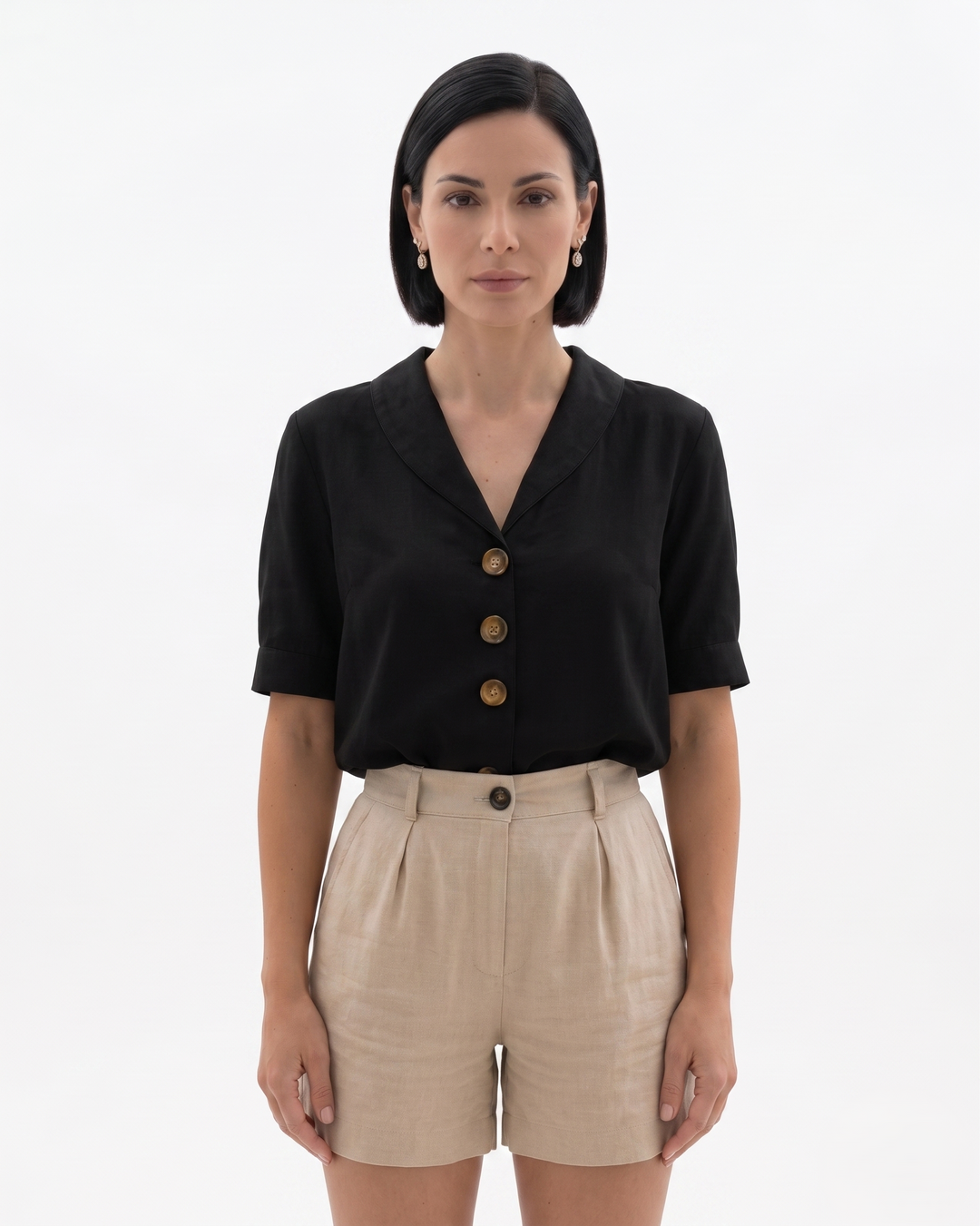 Sorvienne | Women’s Linen Blend Button Blouse