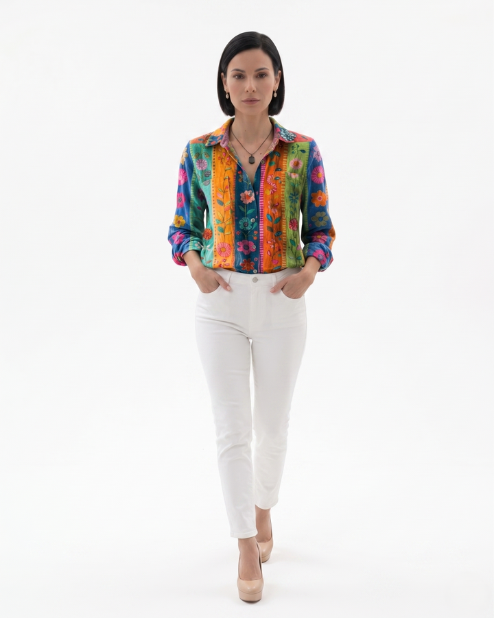Sorvienne | Women’s Patterned Button-Through Blouse