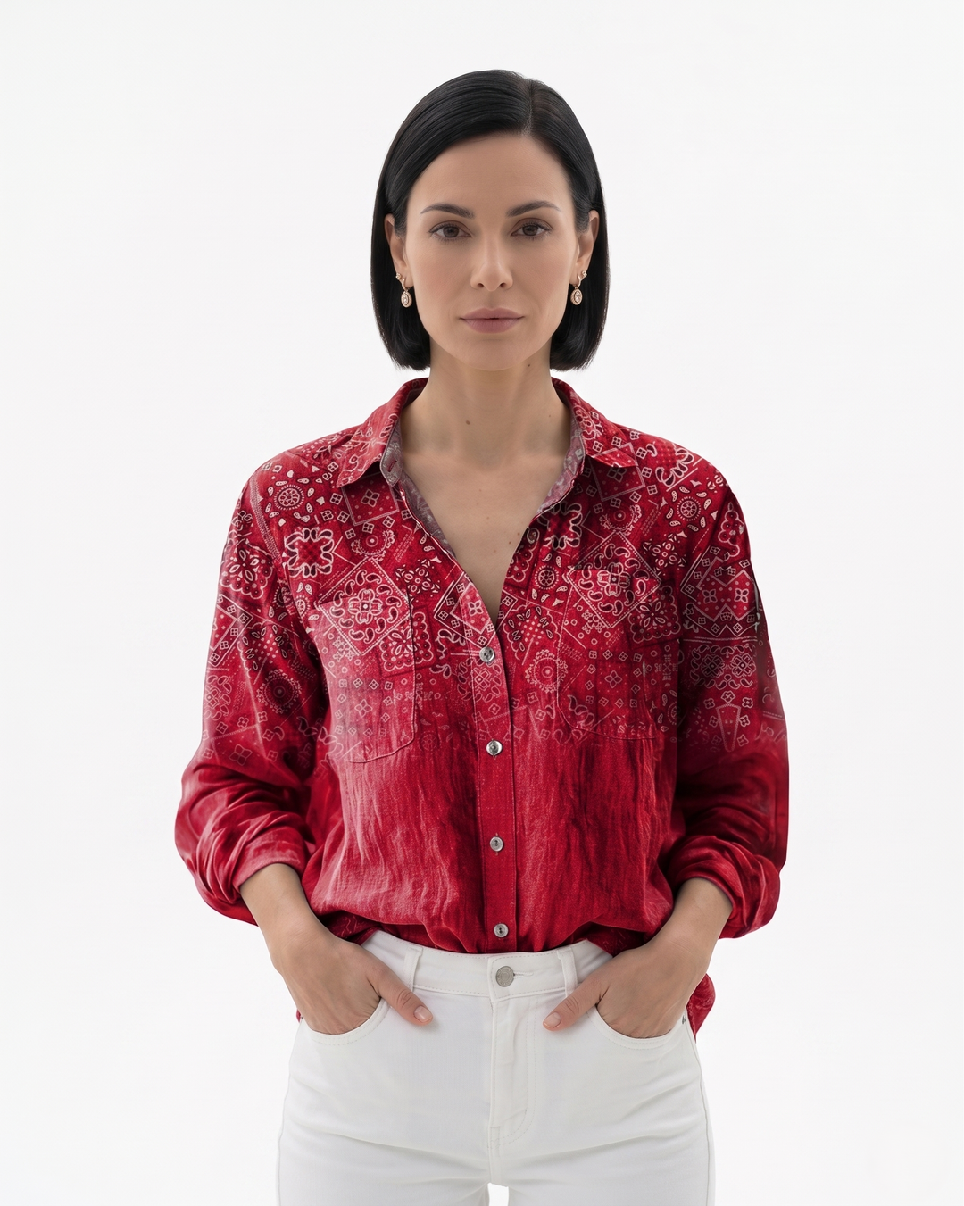 Sorvienne | Women’s Patterned Button-Through Blouse
