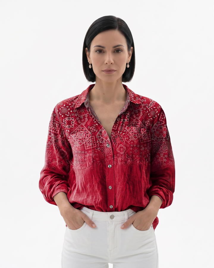 Sorvienne | Women’s Patterned Button-Through Blouse