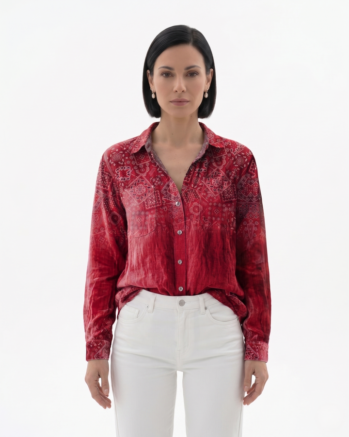 Sorvienne | Women’s Patterned Button-Through Blouse
