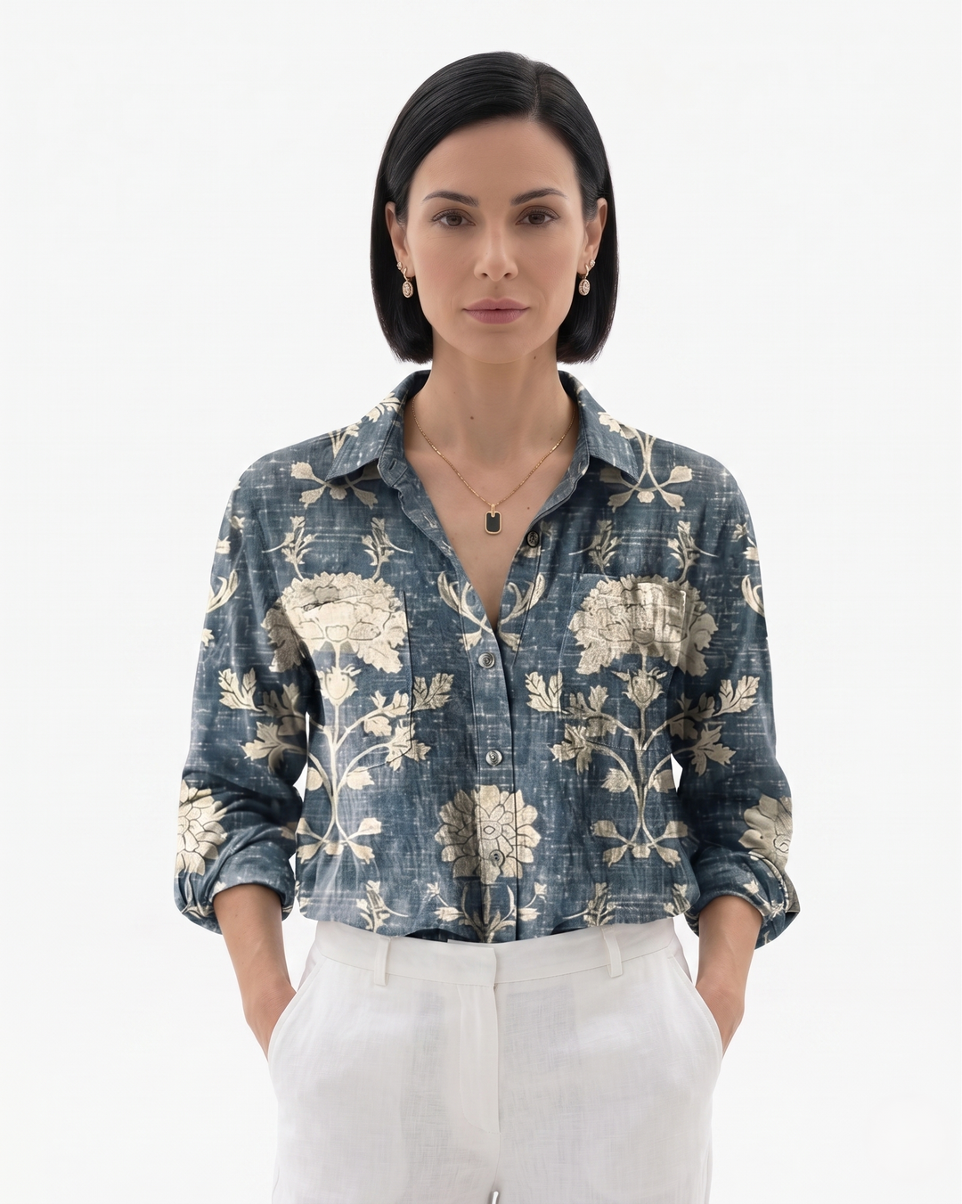 Sorvienne | Women’s Patterned Button-Through Blouse