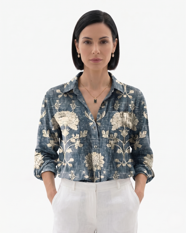 Sorvienne | Women’s Patterned Button-Through Blouse
