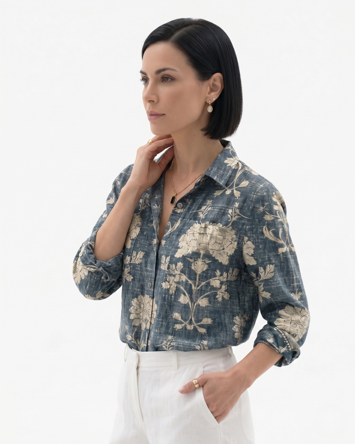 Sorvienne | Women’s Patterned Button-Through Blouse