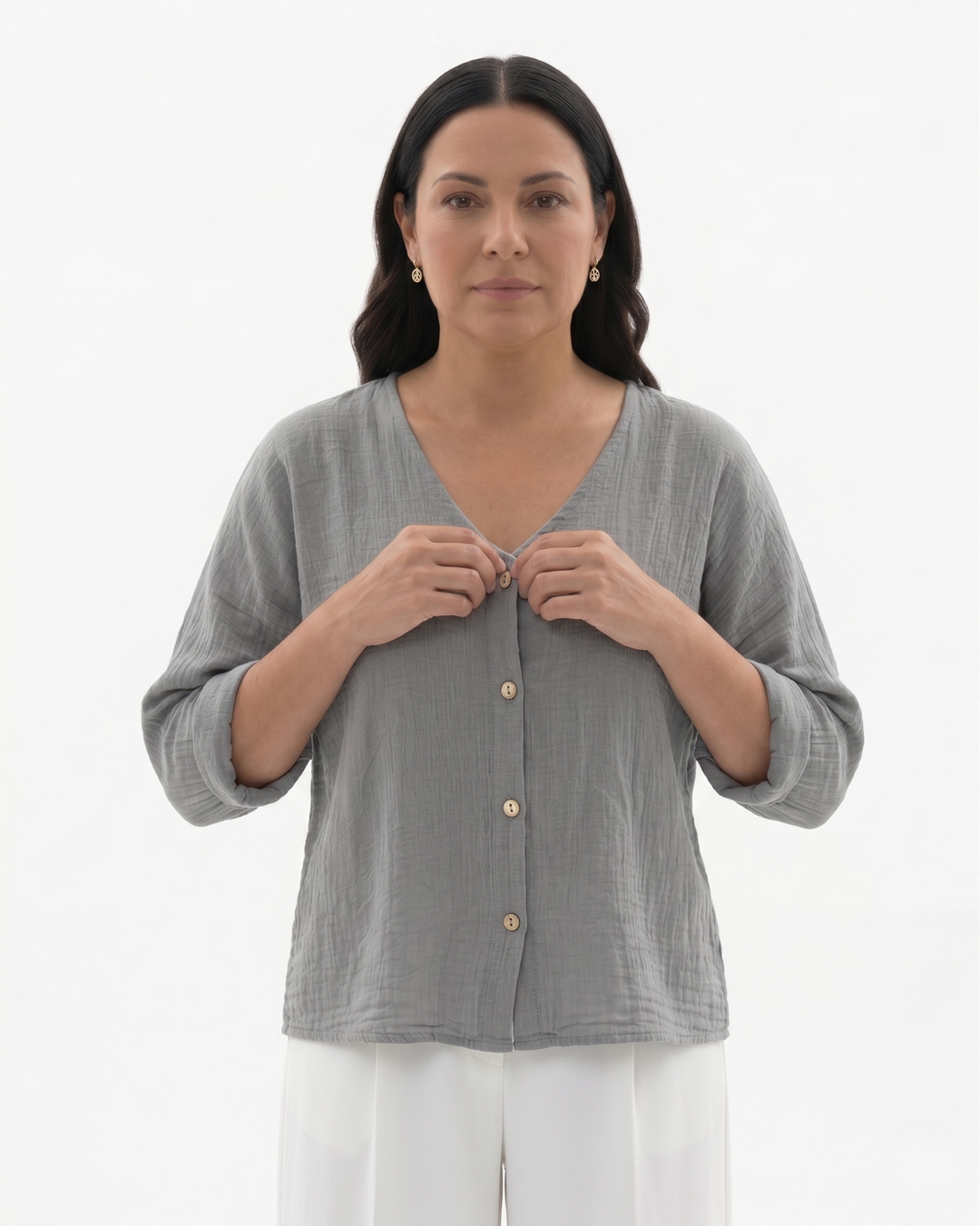 Sorvienne | Women’s Relaxed Fit V-Neck Blouse