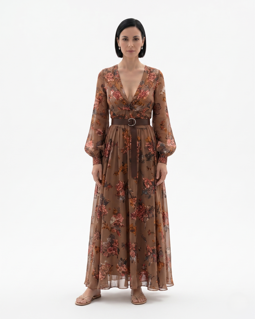 Sorvienne | Women’s Sheer Floral Maxi Dress