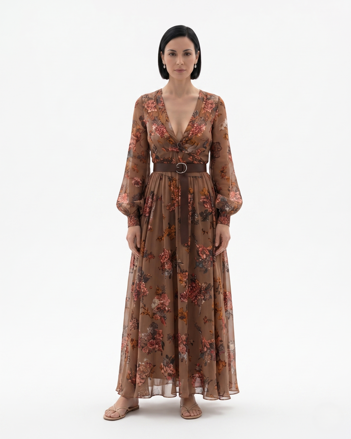 Sorvienne | Women’s Sheer Floral Maxi Dress