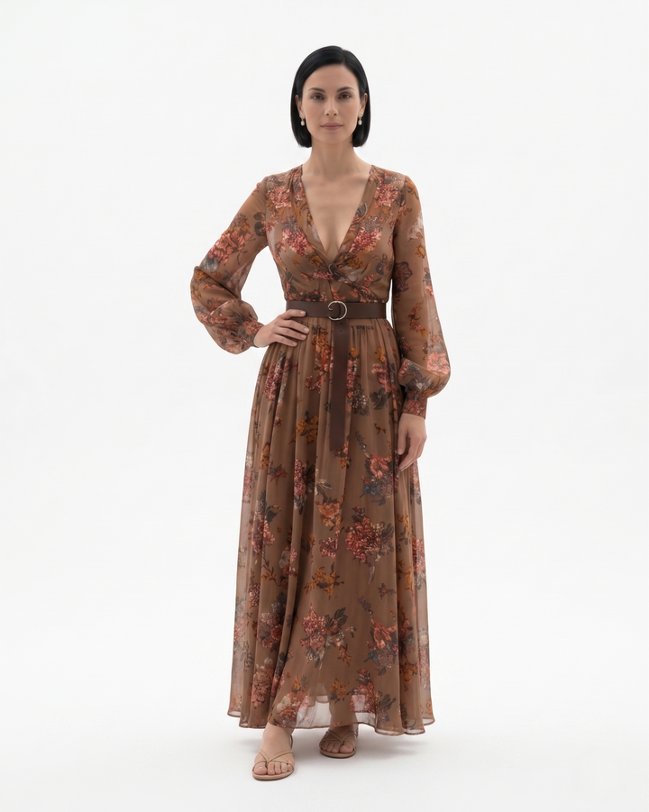 Sorvienne | Women’s Sheer Floral Maxi Dress