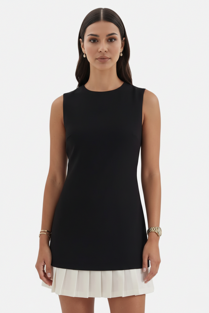 Cocktail Dress Sleeveless Shift with Pleated Hem