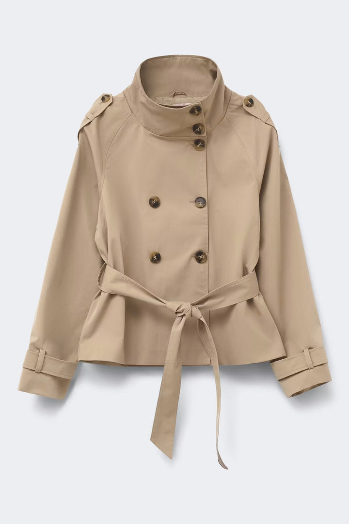 Sorvienne Relaxed Funnel Neck Short Trench Coat